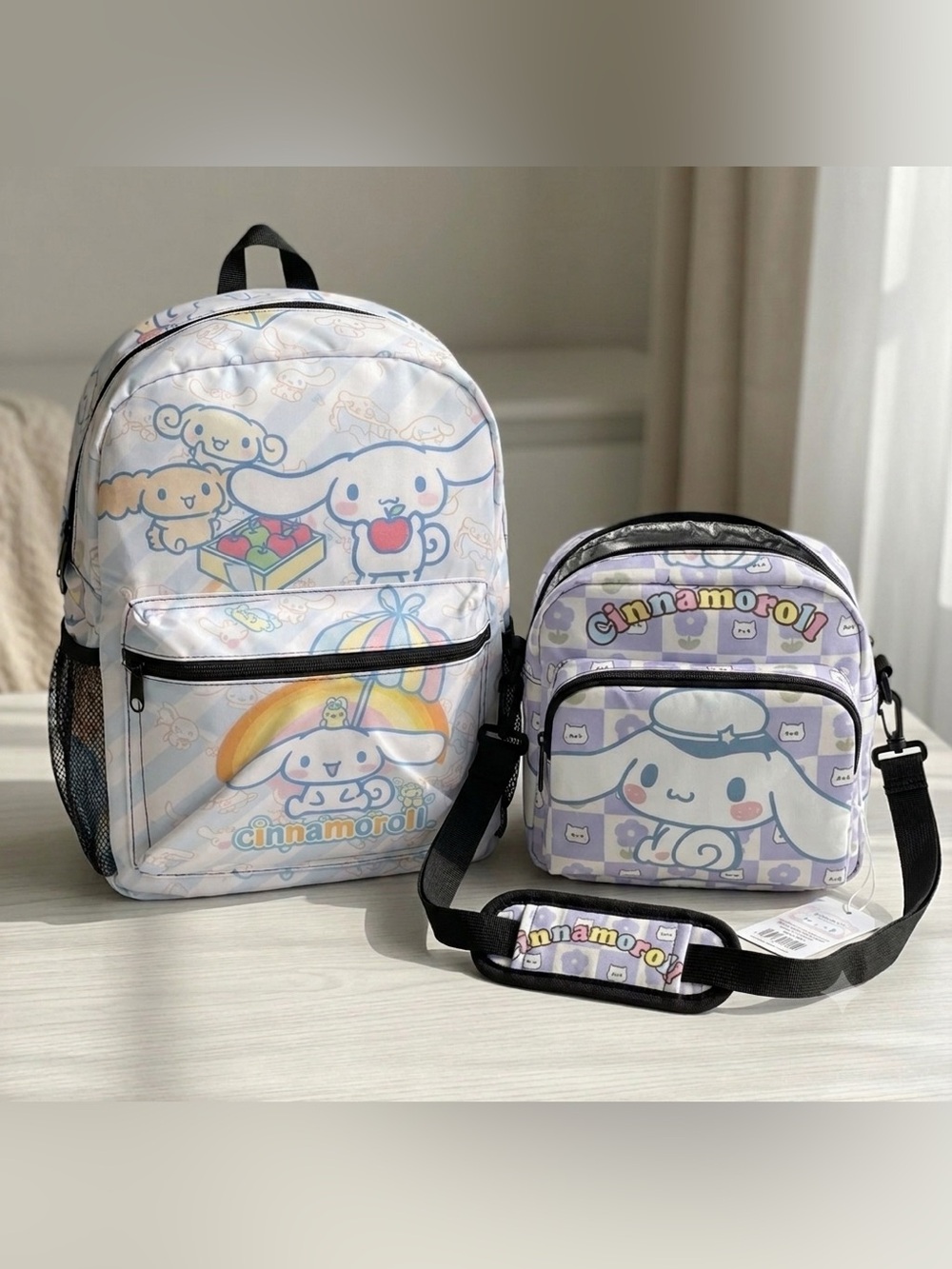 Sanrio Cinnamoroll Rainbow & Apples Full Size Backpack and Lunch bag combo -Kawa